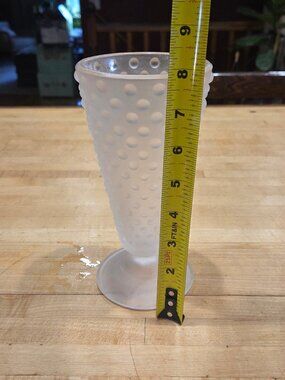Vintage Indiana Glass Satin Frosted Hobnail Footed Tumbler Vase 8 in